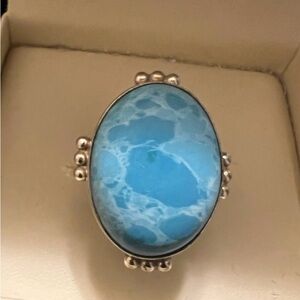 Stunning Larimar Blue Stone Sterling Silver Ring